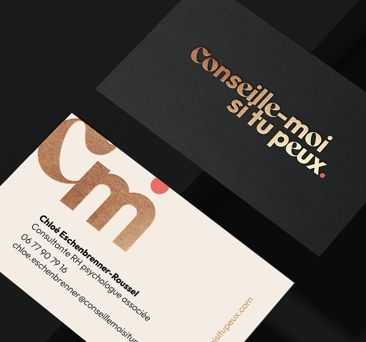 Conseille-moi si tu peux | Carte de visite logo doré